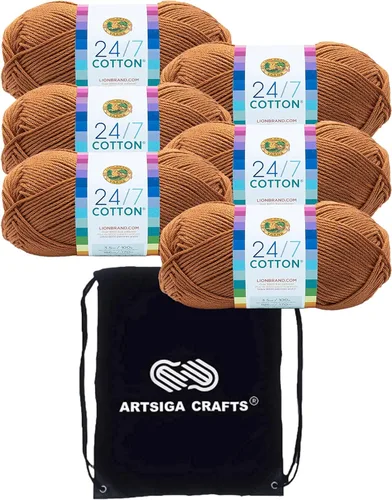 Vista 44 de Lion Brand 24/7 Algodón Blanco 761-100 (6-Carrillos - Mismo Lote de Tinta) Hila Gruesa Media #4 de Algodón para Crochet y Tejido con Bolsa