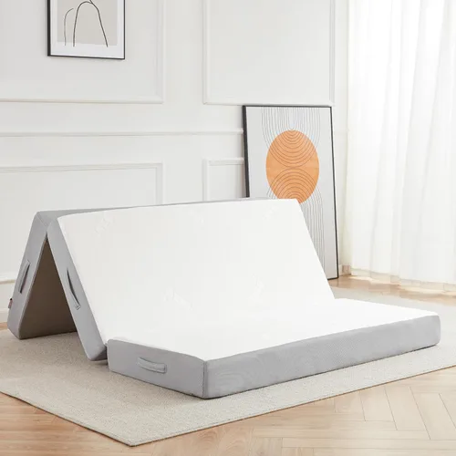 Vista 11 de Lazyzizi Colchón plegable, de espuma viscoelástica de 4 pulgadas, triple pliegue con funda de tela de fibra de bambú transpirable, colchón plegable