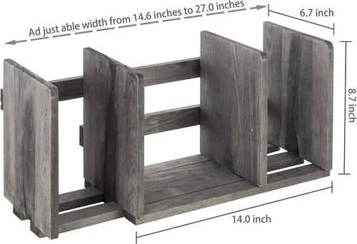 Vista 3 de Estantería de escritorio de madera extensible/organizador de almacenamiento ajustable estante de exhibición, blanco Expandable width adapts to