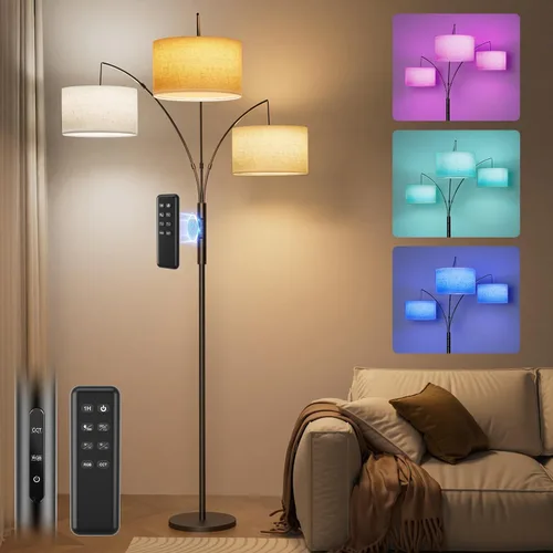 Vista 11 de SIBRILLE - Lámparas de pie de 27 W para sala de estar, lámpara de pie regulable súper brillante, lámpara de pie moderna con control remoto y táctil