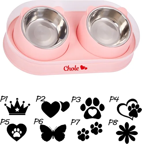 Vista 2 de Cuenco personalizado para gatos, platos de doble elevación para mascotas para gatitos pequeños, cuencos de agua y comida para perros pequeños