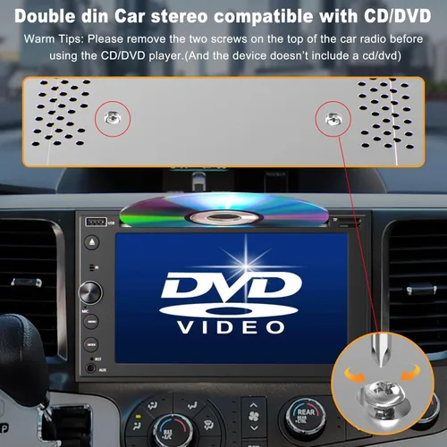 Vista 2 de Estéreo de coche de doble DIN con reproductor de CD/DVD, estéreo de automóvil con pantalla táctil de 7 pulgadas con Apple CarPlay y Android Auto