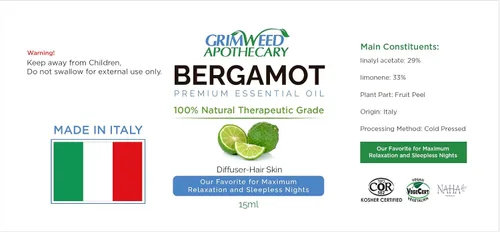 Vista 2 de Aceite esencial de bergamota, 100% natural de grado terapéutico, prensado en frío, 0.5 onzas líquidas, aceite italiano de primera calidad