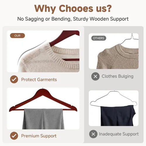 Vista 3 de StorageWorks - Paquete de 20 perchas de madera para abrigos, camisas, chaquetas, pantalones y trajes, color cereza oscuro