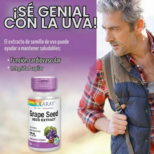 Vista 4 de SOLARAY Extracto de semilla de uva 200 mg más complejo bioflavonoide Apoyo cardiovascular saludable y de vasos sanguíneos 60 VegCaps