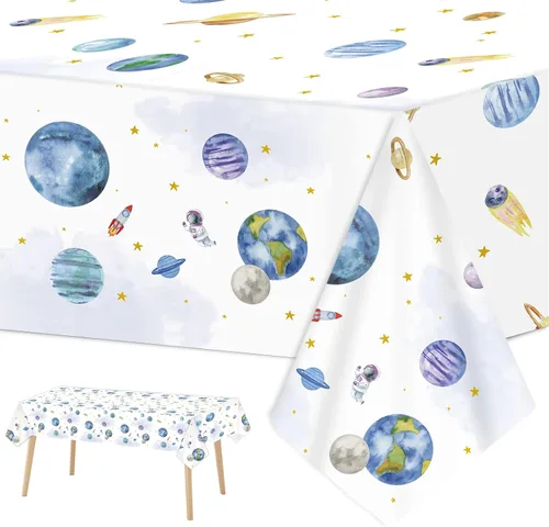 Vista 11 de 3 manteles de cumpleaños verde azulado y plateado para decoraciones de fiesta de feliz cumpleaños, cubiertas de mesa de plástico desechables