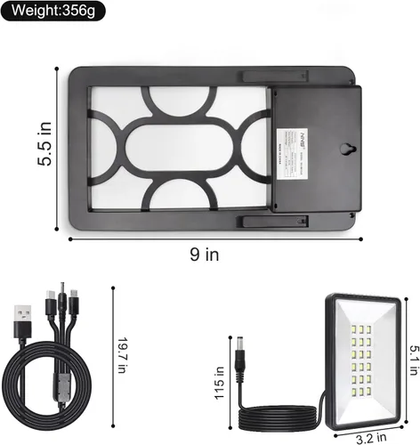 Vista 2 de Kit de cargador de batería solar potable o Fiexd de 5 V 3 W con batería recargable de 2400 mAh (luz LED de 3 W, USB calbe) Multifunciones f