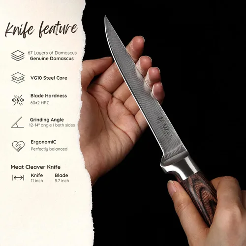 Vista 2 de Wakoli EDIB - Cuchillo deshuesador de damasco, hoja de precisión de 5.7 pulgadas, cuchillo de cocina profesional con núcleo VG10, mango ergonómico