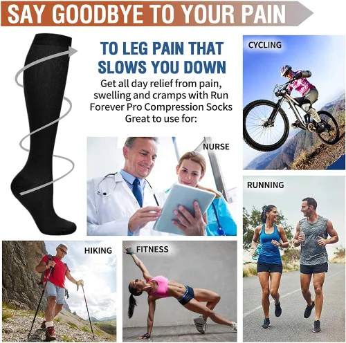 Vista 7 de Calcetas de compresión para mujeres y hombres, ideales para atletismo, mejoran la circulación y recuperación.