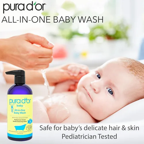 Vista 4 de PURA D'OR Jabón y champú calmante todo en uno de 16 onzas para el cabello y todo el cuerpo, sin desgarros, sin sulfatos, aloe vera natural, fórmula