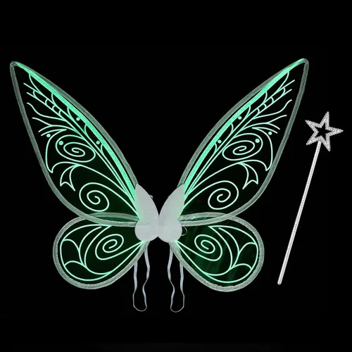 Vista 7 de Alas de hada iluminadas para mujeres y niñas, alas de ángel, alas fluorescentes de mariposa arco iris, disfraz de hada para Halloween, cosplay
