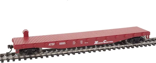 Vista 2 de Walthers Trainline Flatcar-Ready to Run-Atchison, Topeka & Santa Fe #88985 (rojo, blanco) 931-1605 HO Scale Model Railroad - Modelo de carga