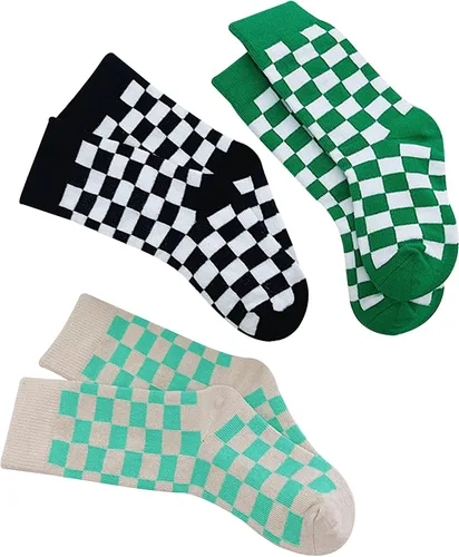 Vista 3 de Calcetines tobilleros de algodón a cuadros para niñas y niños pequeños unisex