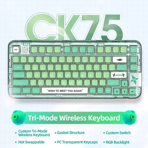 Vista 5 de YUNZII Coolkiller CK75 Teclado mecánico inalámbrico intercambiable en caliente, teclado montado en junta de acrílico transparente para WindowsMac