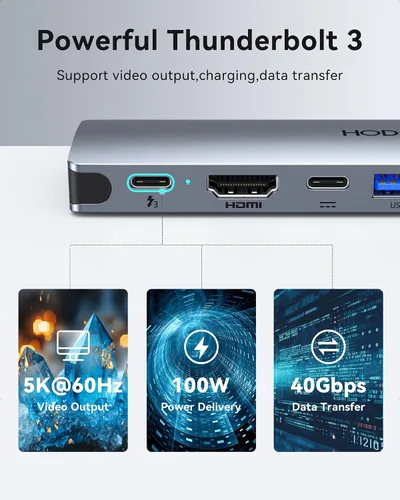 Vista 5 de Adaptador Hub USB C para MacBook Pro Air 2025-2018, Adaptador Multipuerto para Mac para MacBook 13" 15" 16", Accesorios Hub para Mac 8 en 2 con HDMI