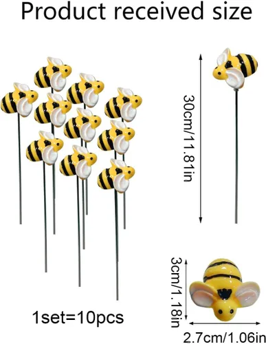 Vista 8 de 10 piezas de estacas de jardín de abejas decoración de metal para patio delantero, palillos florales para primavera y verano, resina, abejorros