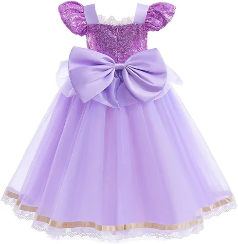 Vista 10 de Disfraz de princesa Sofía Rapunzel para niñas, disfraz de Halloween, Navidad, cumpleaños, fiesta con accesorios