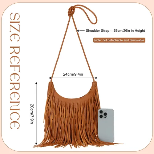 Vista 2 de Bolso bohemio con flecos, estilo occidental, bolso cruzado de piel de gamuza
