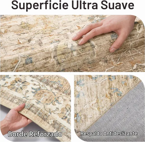 Vista 3 de befbee - Alfombra para sala de estar, lavable y resistente a manchas, con base antideslizante, ideal para dormitorio y cocina, decoración clásica
