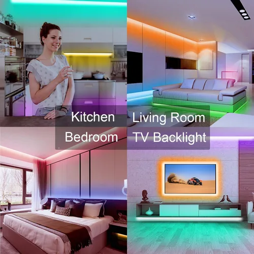 Vista 7 de VOLIVO - Tira de 5,050 luces led RGB, WiFi, 65.6 pies, compatible con Alexa y Google Home, cambia color, sincroniza música por voz, con aplicación