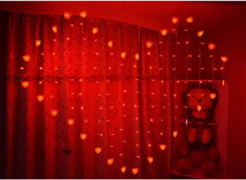 Vista 2 de OSALADI Luces de cortina LED: luces de cortina en forma de corazón, luces de cascada, para telón de fondo, para dormitorio (luz roja)