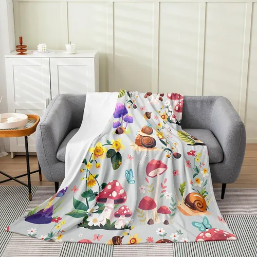 Vista 47 de jejeloiu Cute Mushroom Decor Plush Throw Blanket, For Kids Boys Girls 40"x50" Botanical Plants All Season,Bed Blanket Cartoon Mushrooms Flannel