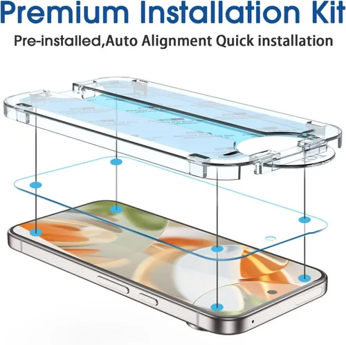 Vista 3 de amFilm Auto-Alineación OneTouch para Google Pixel 9 Pro/Pixel 9 [6.3''] Protector de Pantalla, Instalación de 30 segundos, Sin Burbujas, Compatible