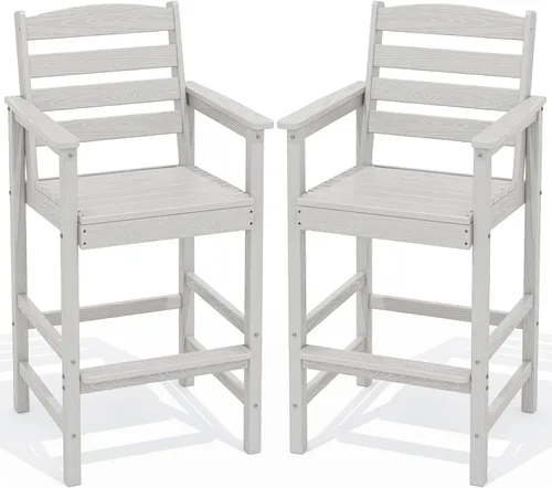 Vista 10 de SERWALL Juego de 2 sillas Adirondack altas Adirondack de gran tamaño, taburetes de bar con altura de barra para exteriores, juego de sillas