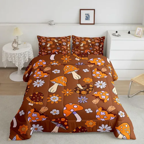 Vista 14 de Lindo juego de edredón de flores para niños y mujeres. Juego de ropa de cama de flores coloridas de dibujos animados, tamaño individual, bonito
