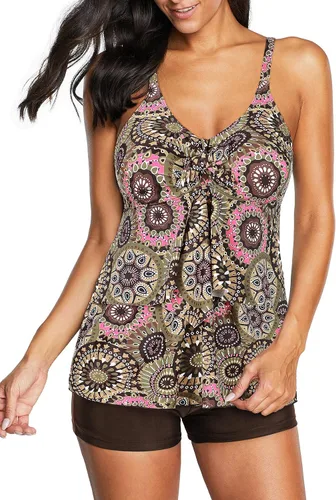 Vista 3 de American Trends Trajes de baño de dos piezas para mujer, tankini de talla grande, con control de abdomen