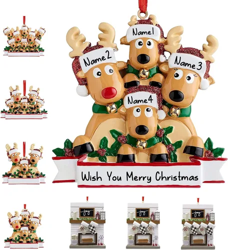 Vista 17 de Adornos de Navidad personalizados 2025, repisa de chimenea, familia de 2/3/4/5/6 nombres de miembros de la familia Joy para decoraciones de árbol