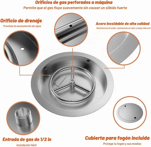 Vista 3 de Skyflame - Sartén de acero inoxidable de 13 pulgadas con anillo de quemador