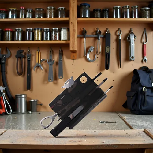 Vista 3 de Multiherramienta negra de bolsillo 12 en 1, equipo de supervivencia de tamaño de tarjeta de crédito para EDC Kit multiherramienta compacto