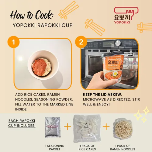 Vista 3 de Yopokki Taza Rabokki instantánea – Tortas de arroz coreanas Tteokbokki con fideos ramen, comida callejera coreana rápida y fácil, aperitivos