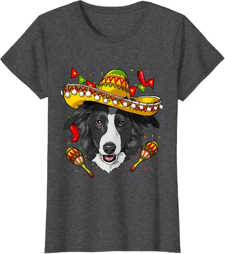 Vista 5 de Cinco de Mayo Border Collie Hombres Mujeres Niños Sombrero Camiseta Negro