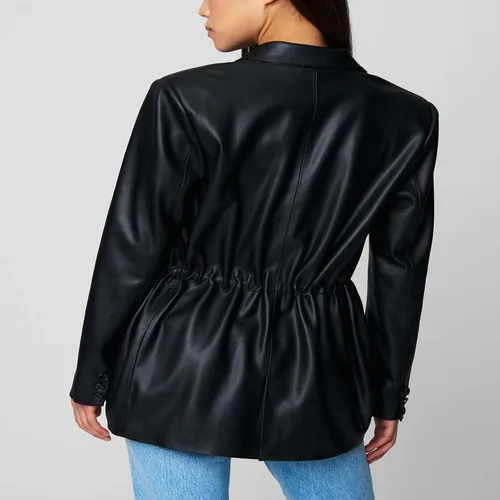 Vista 2 de BLANKNYC Womens Vegan Leather Blazer with Drawcord Waist, Comfortable Coat & Stylish Jacket