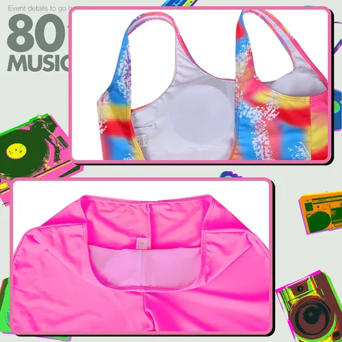 Vista 4 de CICOCI Traje de entrenamiento de los años 80 para mujer, disfraz de hoja rodante con accesorios de los años 80, conjunto retro para fiestas