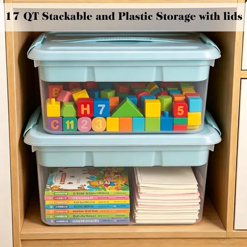 Vista 9 de Yesland Caja apilable y de transporte con bandeja extraíble, 16 x 11 x 6.5 pulgadas, organizador de plástico para suministros de arte, contenedores