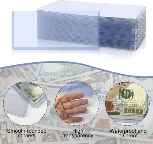 Vista 3 de Rainmae Paquete de 50 soportes de plástico duro transparente para dinero, 6.8 x 2.9 pulgadas, PVC transparente para billetes de billetes, fundas
