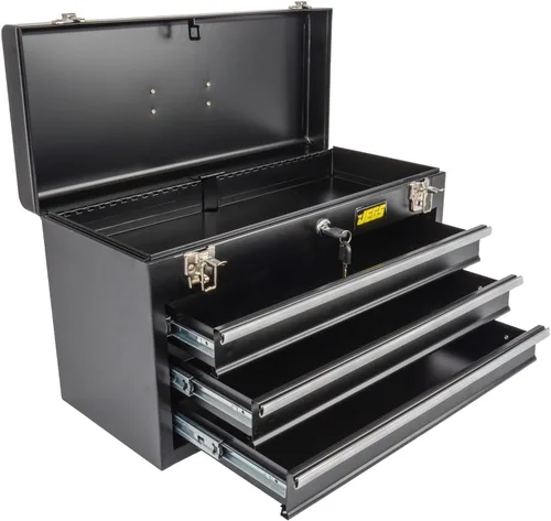Vista 3 de JEGS Caja de herramientas de 3 cajones - Caja de herramientas de metal con correderas de cajón con rodamientos de bolas - Pestillos resistentes al