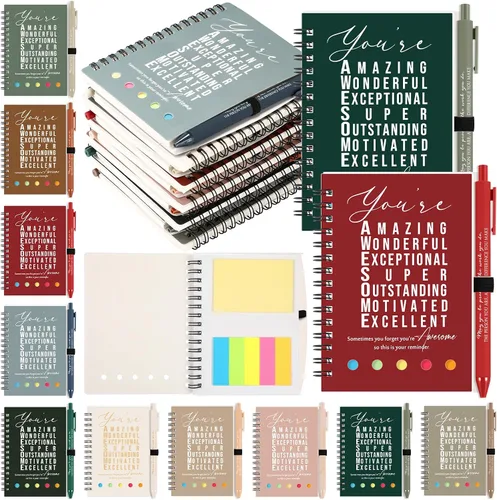 Vista 13 de Jetec 20 piezas/10 juegos de regalo para profesores, cuaderno motivacional en espiral con notas adhesivas, bolígrafo a granel, diarios inspiradores