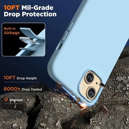 Vista 6 de Compatible con iPhone 15, funda de silicona líquida, funda protectora de cuerpo completo a prueba de golpes [forro de microfibra suave], funda Azul