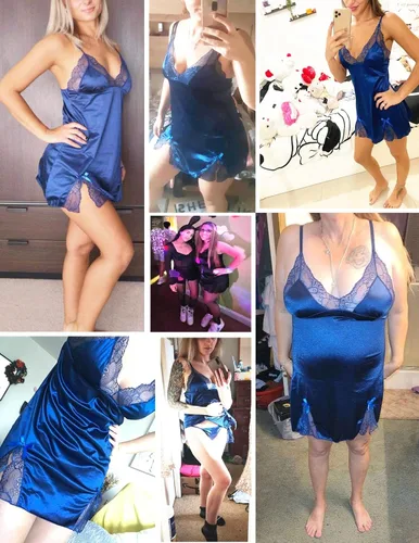 Vista 5 de Holagift Women Sexy Lingerie Sleepwear V Neck Satin Lace Chemise Nightgown
