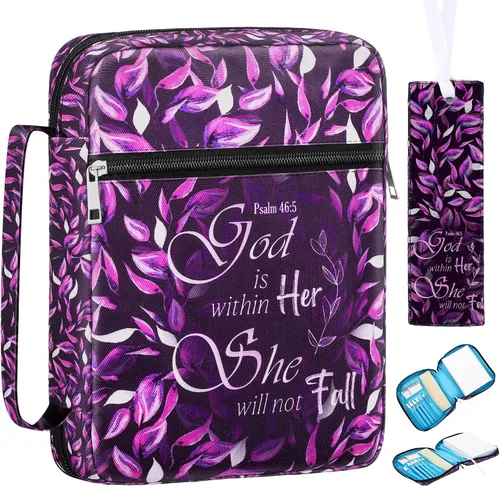 Vista 8 de Laumoi Funda para la Biblia para mujer, funda de Biblia floral de 10 pulgadas, bolsa protectora portátil para suministros de estudio bíblico, Varios