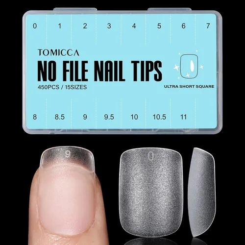 Vista 23 de TOMICCA Puntas de uñas extra cortas en forma de ataúd, 240 piezas de uñas postizas acrílicas de cobertura completa para manicura con extensión, 15
