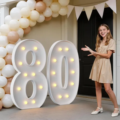 Vista 18 de IMPRSV Letras de mosaico iluminadas de marquesina, 4 pies para globos y fiestas, decoración de kit de arco