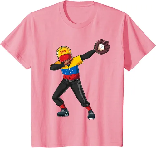 Vista 58 de Baseball Dabbing Venezuela Player Catcher Pitcher Hombres Niños Camiseta, Negro