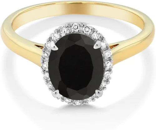 Vista 2 de Gem Stone King Anillo de compromiso ovalado de oro de 10 quilates de 2 tonos con ónix negro y diamante blanco para mujer