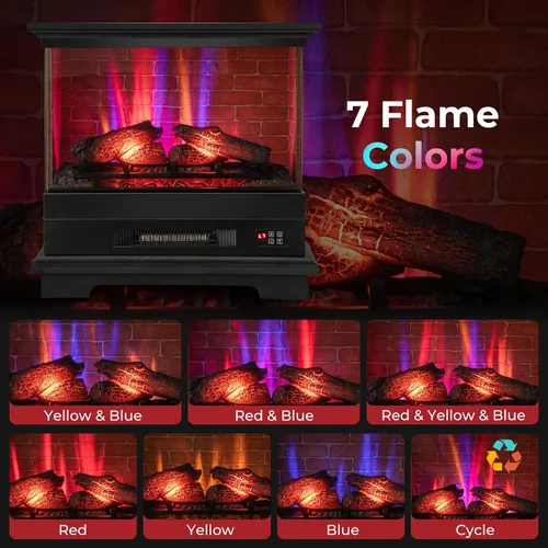 Vista 4 de SIMOE Chimenea eléctrica de 27 pulgadas, chimenea independiente con chimenea, llama 3D y 7 colores de llama, protección contra sobrecalentamiento