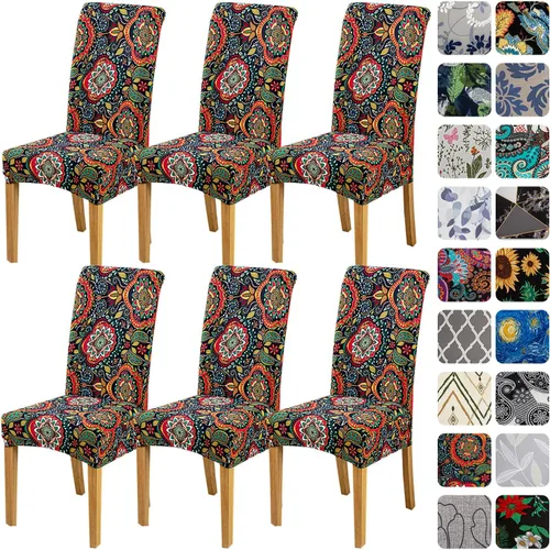 Vista 19 de HZDHCLH Juego de 4 fundas para sillas de comedor color burdeos, fundas elásticas de elastano para sillas Parsons, paquete de 4, fundas de asiento